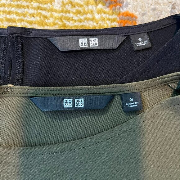 Set of 2 Uniqlo Drape Dolman Short-Sleeve Blouses, Black and Green, size Small - Picture 3 of 16